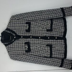 WHBM Tweed Blazer Stand Collar Preppy Button Front Old Money Career Womens 4